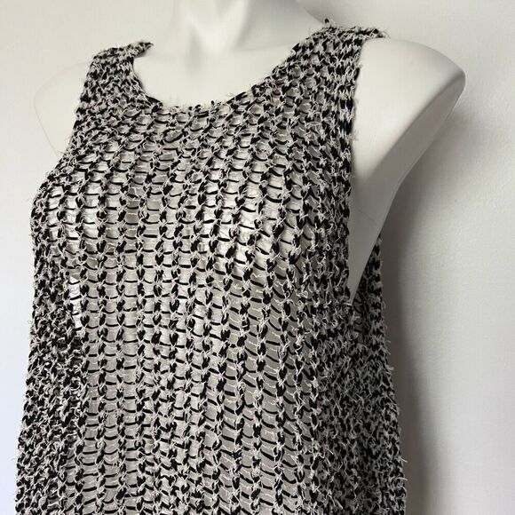 Eileen Fisher open knit black and white sleeveless crop top - Picture 2 of 9